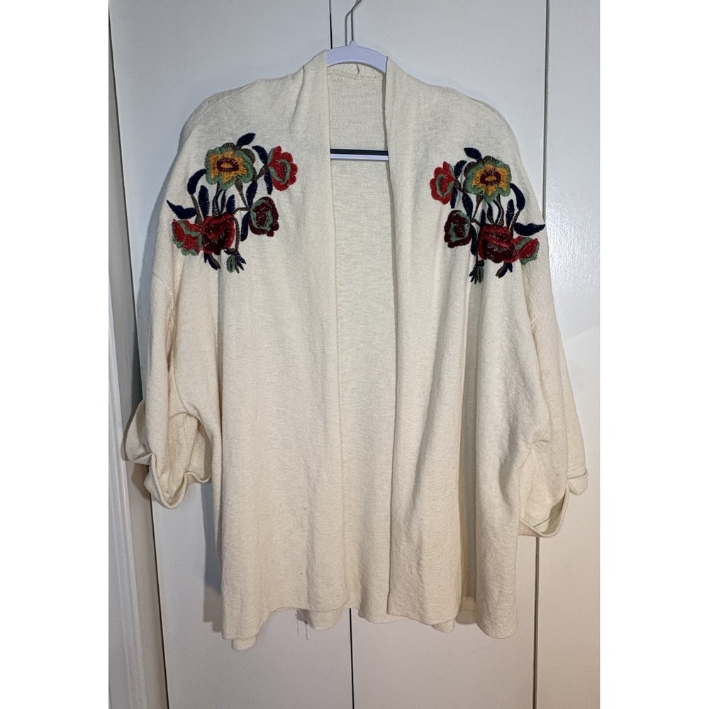 ZARA EMBROIDERED KIMONO Floral Ivory Cardigan M BOHO Chic Grandmacore Cottagecor - Picture 6 of 11